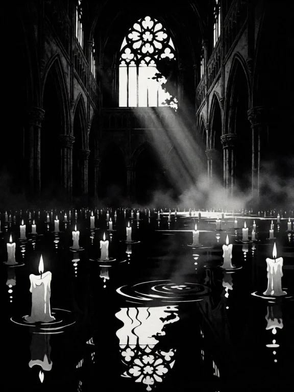 A Black And White Digital Illustration Of A Vast Cathedral S...