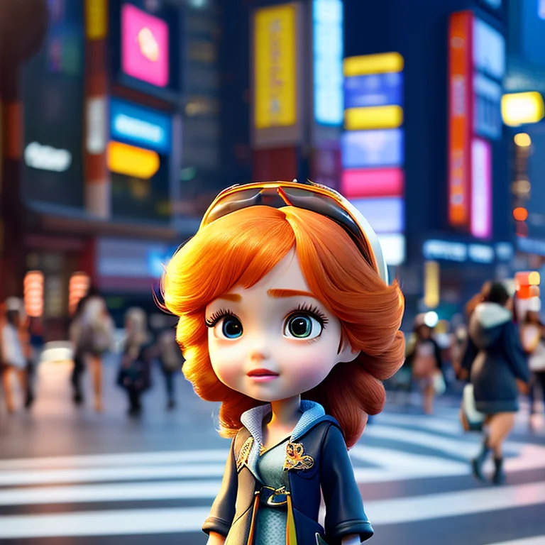 Cute Girl Walking In A Busy Tokyo Street, Cartoonishdoll