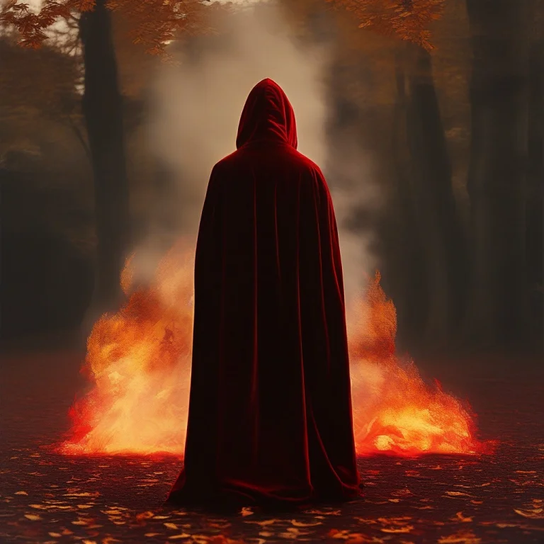 Cloaked Figure, Red Velvet Robes, Hood Up, No Face, Invisibl...