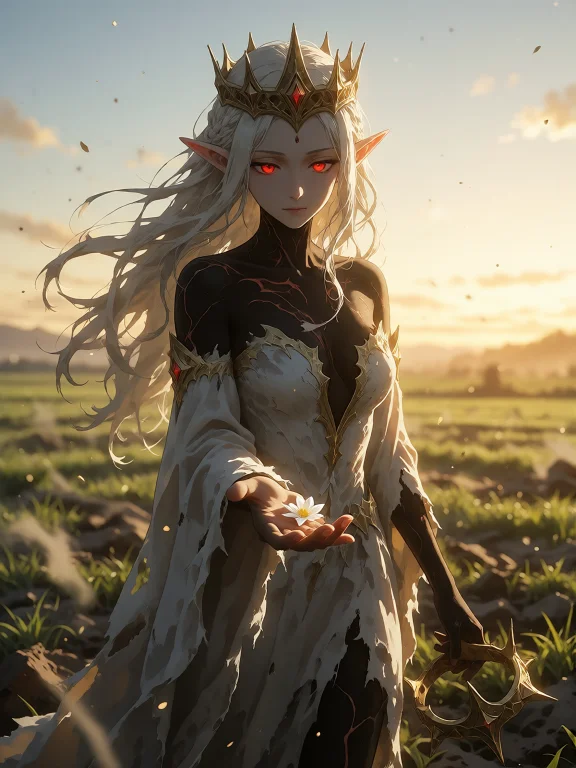 Hopeful Semi-anime Scene At Full Sunrise, An Elven Queen Sta...