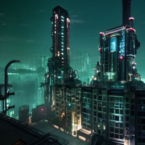 An Apartment Building In The Style Of Midgar City With A Cit... — Stable Diffusion AI Prompt: an apartment building in the style of midgar city with a cityscape in the backgr...