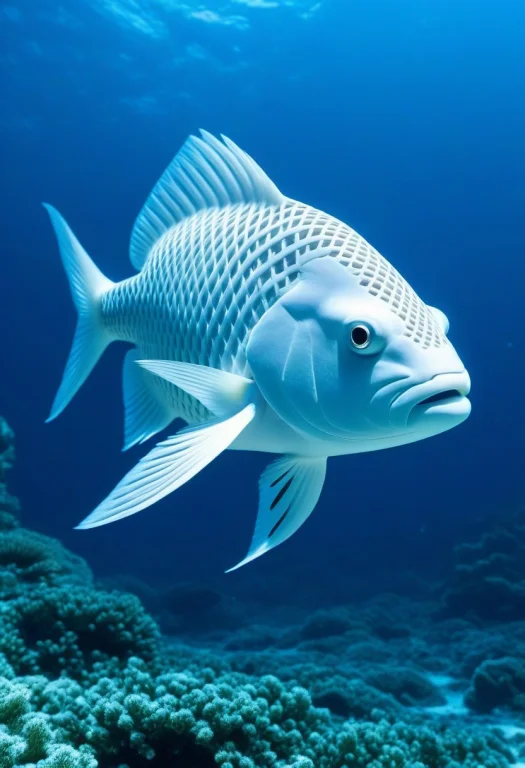 Closeup Matte White Lattice Fish In Sea, Matte White Lattice...
