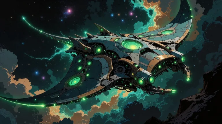 A Cinematic Dynamic Shot Of A Massive Futuristic Starship Sh...