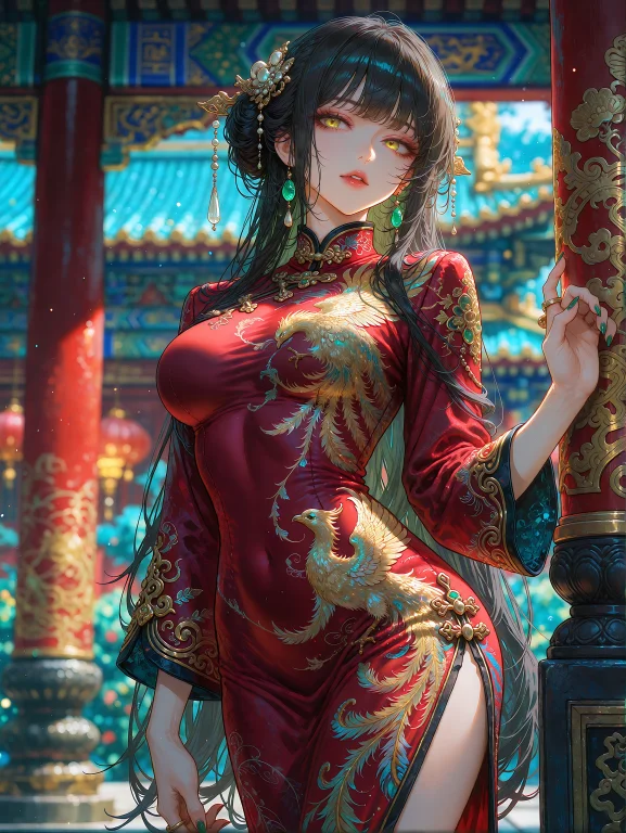 A Mature Young Woman With Cascading Black Hair, Soft Side-sw...