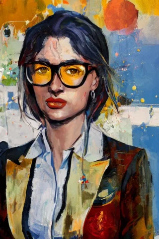 Girl With Glasses, Business Suit, Expressionism, Colorful Ba... — Stable Diffusion AI Prompt: girl with glasses, business suit, expressionism, colorful background, very detai...