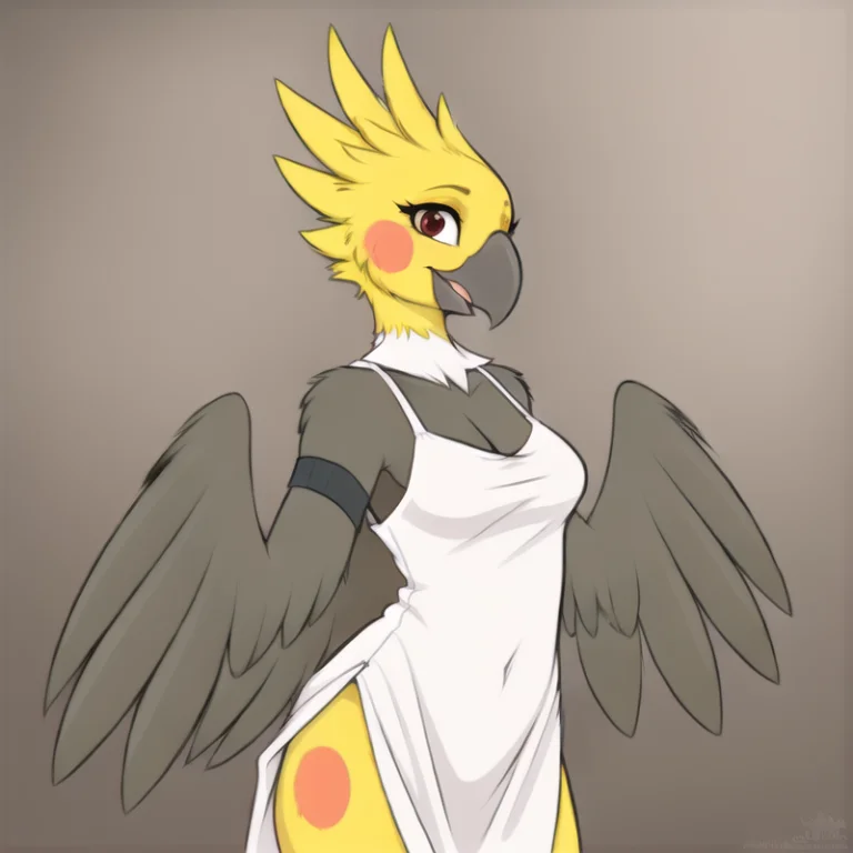 Anthro, Bird, Cockatiel, Wings, Beak, Female, Fluffy Hair, M...