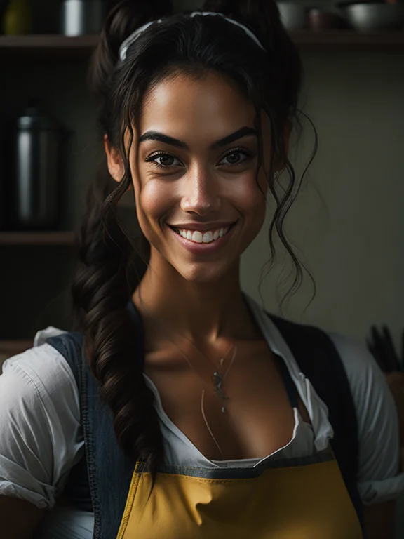 A Closeup Portrait Of A Playful Maid, Girl, Ponytail Hair, L...