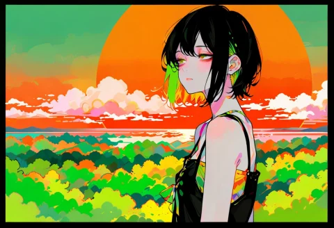 Flat Color Anime Illustration, Bold Clean Ink Lineart, Cel S... — Stable Diffusion AI Prompt: flat color anime illustration, bold clean ink lineart, cel shading, bold flat co...