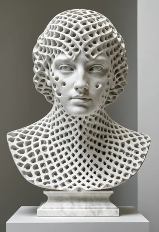 Gyroid, Gyroid Lattice, Photorealistic, A Classical Marble B... — Stable Diffusion AI Prompt: gyroid, gyroid lattice, photorealistic, a classical marble bust on a pedestal re...