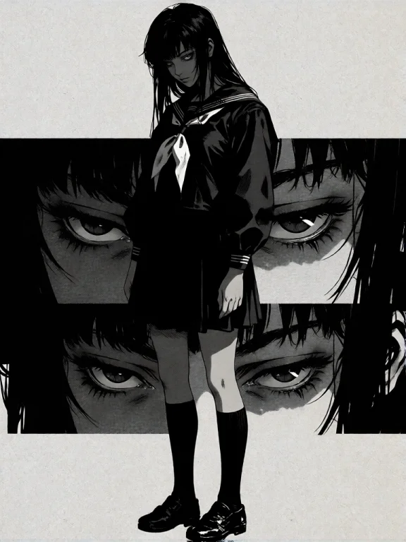 A Digital Black-and-white Illustration In A Manga Or Anime S...