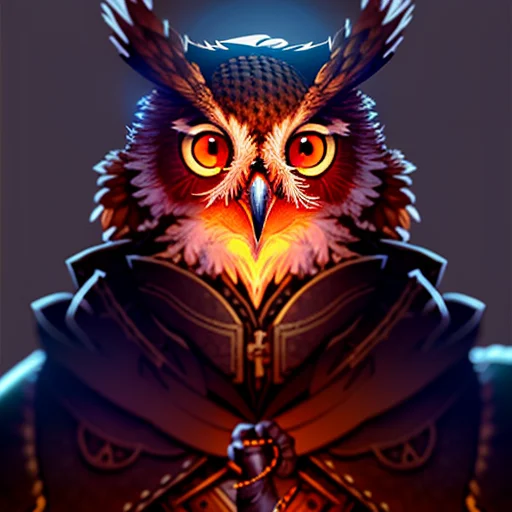 Medium Close-up Of A Thin, Red Owl Owlfolk Person, Cleric, F...
