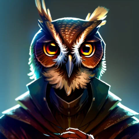 Medium Close-up Of A Slender, Screech Owl Owlfolk Person, Wa... — Stable Diffusion AI Prompt: Medium Close-up of a slender, Screech Owl Owlfolk person, Warlock, fantasy, Fros...