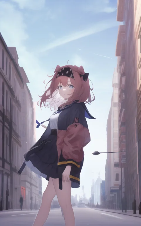 Masterpiece, Best Quality, 1girl,street,blue Sky, Loragolden...