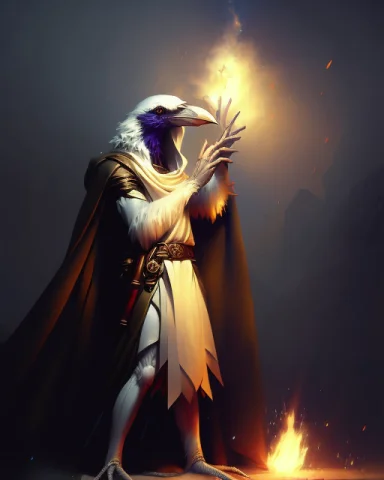 Medium Shot Of Assyria, White Kenkuperson, Artificer, Fantas... — Stable Diffusion AI Prompt: Medium Shot of Assyria, white Kenku_Person, Artificer, Fantasy, Volumetric light...