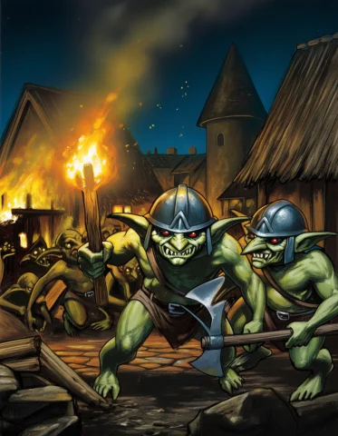 Lorawarlords 3 Darklords Rising Stl1wstyle Goblin, Helmet, H... — Stable Diffusion AI Prompt: wstyle goblin, helmet, holding axe, holding torch, night, burning village
