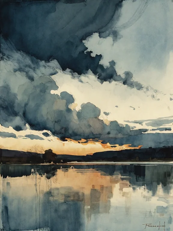 Bradhamel Art Style. A Watercolor Painting Of A Dramatic, Mo...