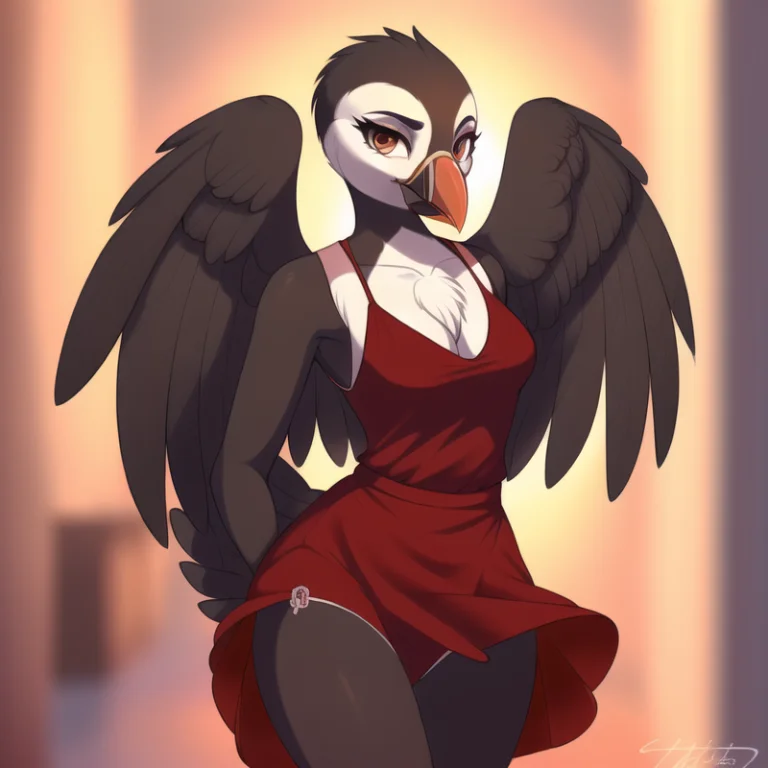 Anthro, Bird, Puffin, Wings, Beak, Female, Fluffy Hair, Mast...