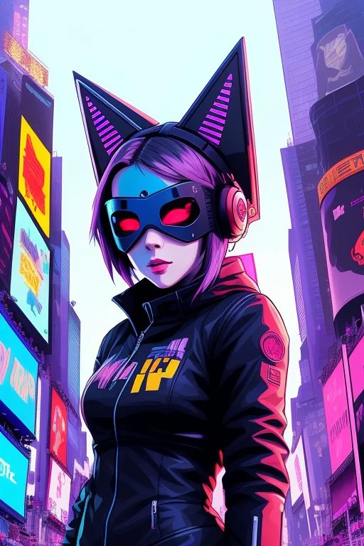 A Cyberpunk Kittengirl10, Mask, Times Square1.2, Acrylic Pai...