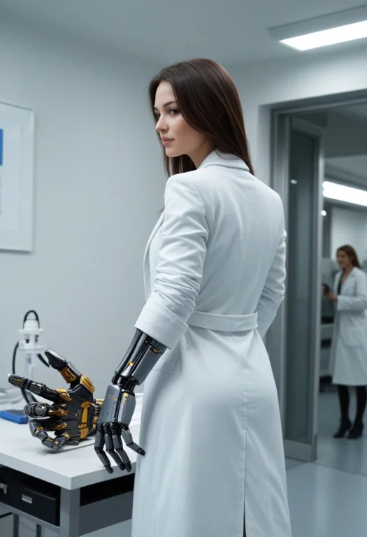 Sexy Curvy Futuristic Female Ripperdoc With Labcoat And Robo...
