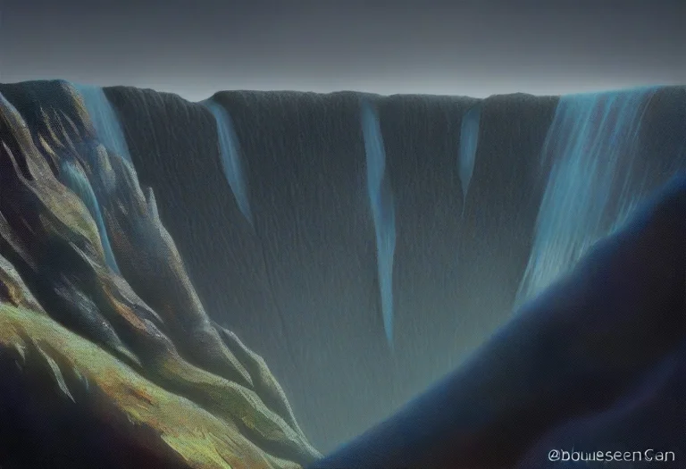 A Frozen Waterfall In A Deep Slot Canyon, Candid Photograph,...