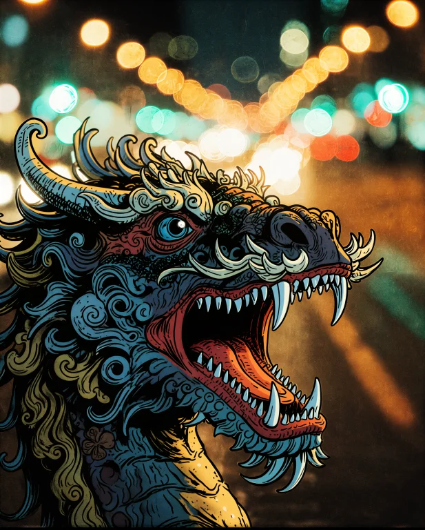 Mezieres-style Retro 1970s Grainy Comic Book Drawing A Drago...