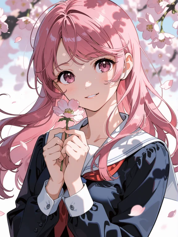 Masterpiece, Best Quality, 1girl, Solo, Long Pink Hair, Saku...