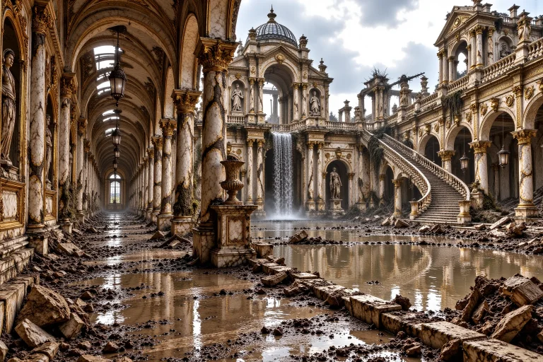 Hrgec, C0rr1d0r, A Ruined Baroque Palace Opens Into A Floode...