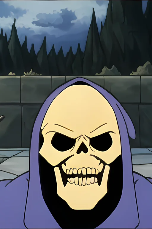 Close Up, A Photo Of Skeletor Near A Garden