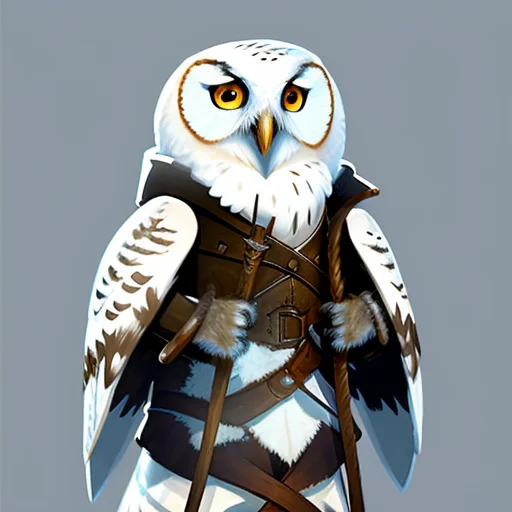 Medium Close-up Of A Elegant, Snowy Owl Owlfolk Person, Barb...