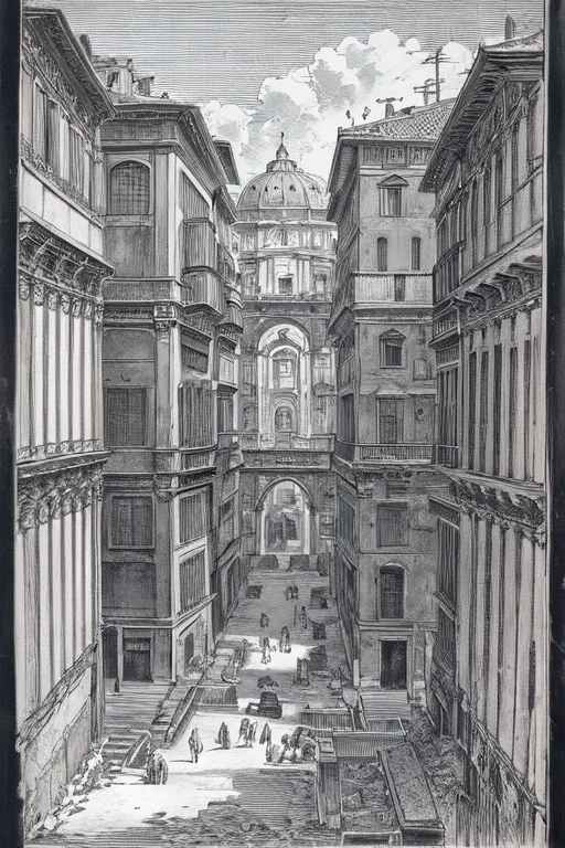 Monochrome, Black And White Ancient City, Highly Detailed, B...
