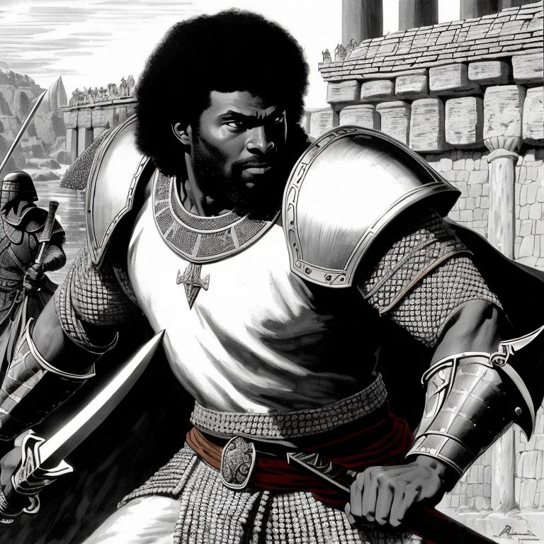 Professional Woodcut Of An African Medieval Knight Wielding...
