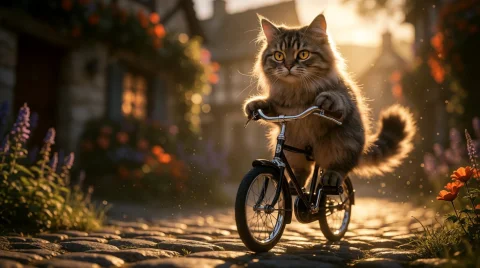 A Hyper-realistic, Cinematic Wide Shot Of A Fluffycat With I... — Stable Diffusion AI Prompt: A hyper-realistic, cinematic wide shot of a fluffycat with intense amber eyes, c...