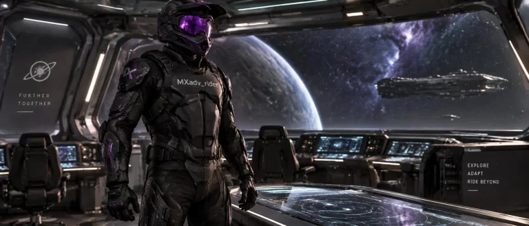 Mxadvrider With Purple Visor Standing On Bridge Of A Spacesh...