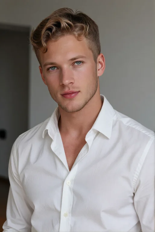 A Handsome Young Man In His Mid-20s With Wavy Blonde Hair Sw...
