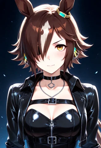 Vodka Uma Musume Wearing Pure Black Outfit With Confidence. — Stable Diffusion AI Prompt: Vodka /(Uma Musume)/ wearing pure black outfit with confidence.