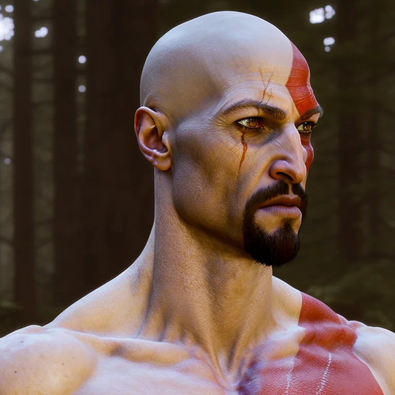 Goatee Kratos Person, Upper Torso, Armor, Impressionist Perf...