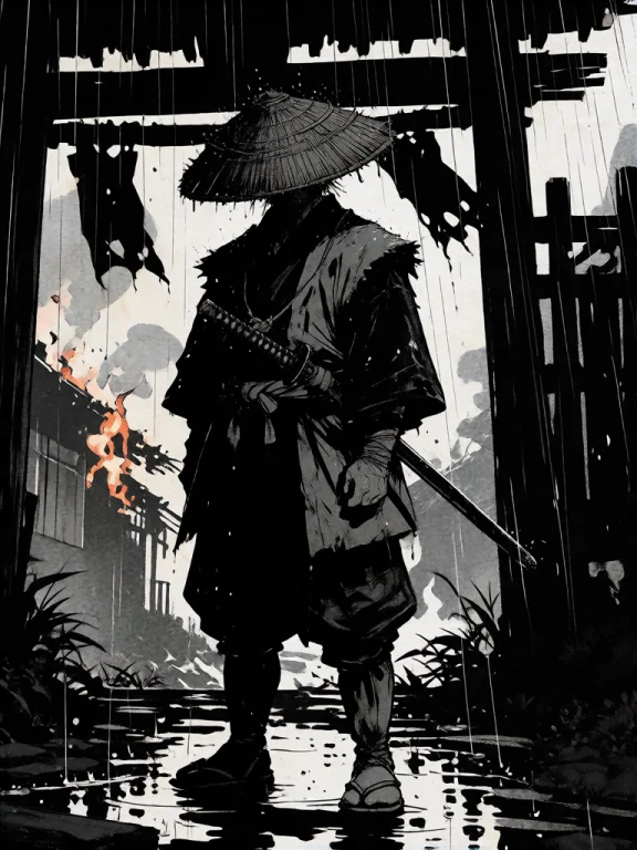 A Black And White Dark Fantasy Comic Illustration Of A Lone...