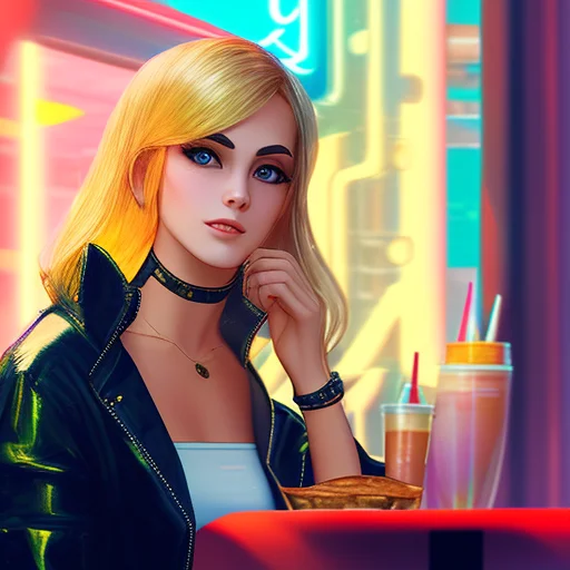 A Closeup Of A Blonde Girl With Cat Costume,cafeteria, Cyber...