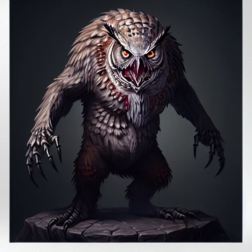 Portrait Of A Undead, Zombie, Skeletal Owlbear Standing Atop...