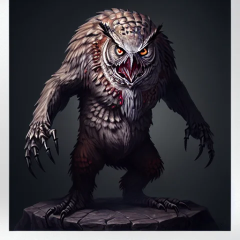 Portrait Of A Undead, Zombie, Skeletal Owlbear Standing Atop... — Stable Diffusion AI Prompt: Portrait of a Undead, Zombie, skeletal Owlbear standing atop bones:70, Volumetri...