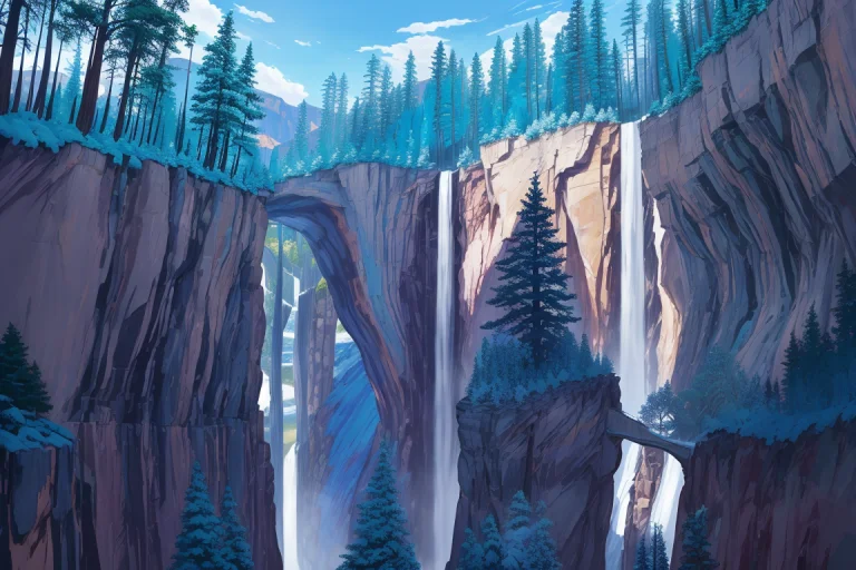 Grand Canyon Waterfall, Blue Trees, No Humans, Popping Color...