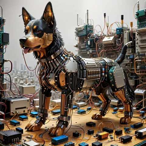 Masterpiece, Ultra Detailed, Dog Made Of Transistors, Scener... — SDXL AI Prompt: masterpiece, ultra detailed, dog made of transistors, scenery,