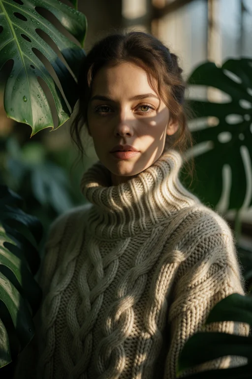 1. A Hyper-realistic Portrait Of A Woman Wearing A Thick, In...