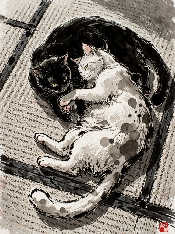 A Sumiink Style Black And White Ink Wash Illustration Depict...