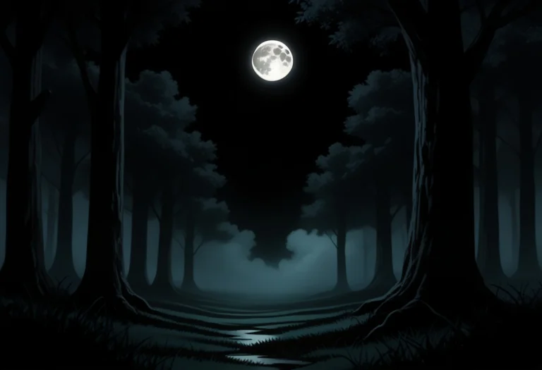 Outdoors, Detailed Landscape, Large Moonlit Grass Covered Me...