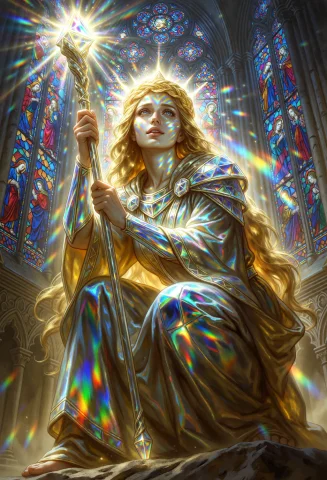Full Body Shot, Aspect Ratio 23, A Radiant Cleric With Skin... — Stable Diffusion AI Prompt: full body shot, aspect ratio 2:3, A radiant cleric with skin refracting light in...
