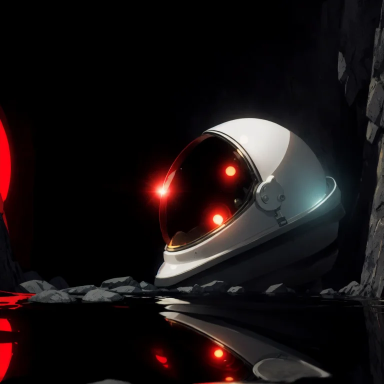 Black Futuristic Space Helmet Sitting On A Flat Rock In The...