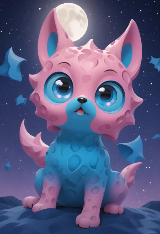 All Made Of Gyroid Shape, Cute Pink And Blue Dog, Stylized W...