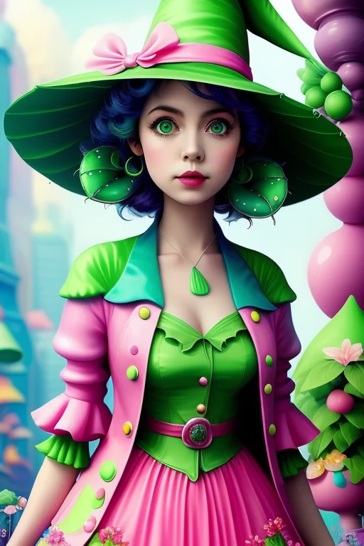 Whimsical Art By Tim Burton And Artgerm, Bright, Colorful, A...
