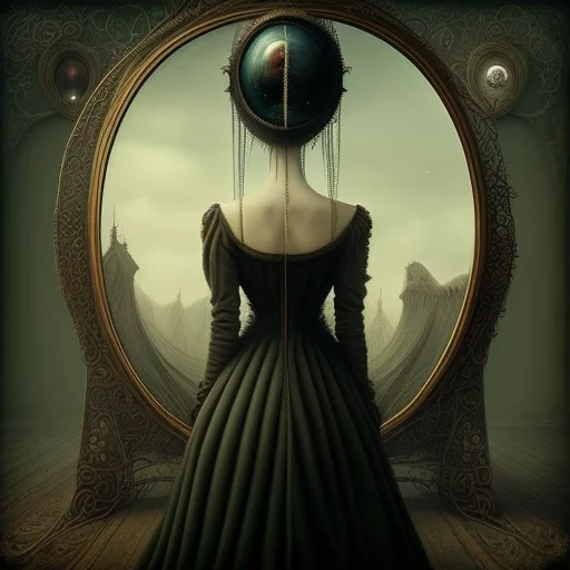 Surrealsteampunkai, A Woman Looking At A Mirror